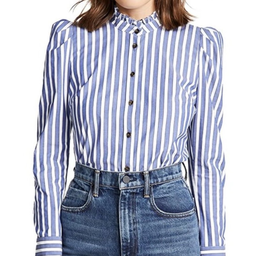 Veronica Beard Blue and White Striped Top